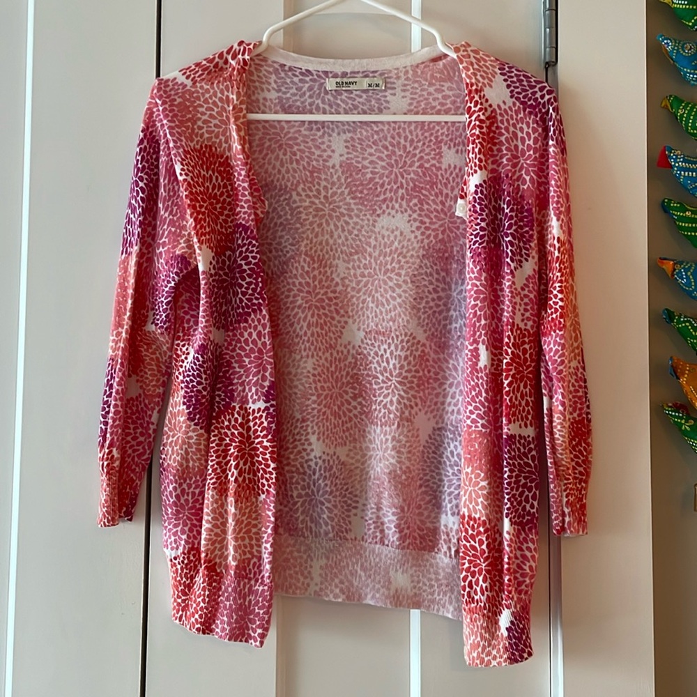 Old Navy Pink and Purple Floral Flower Design Cardigan